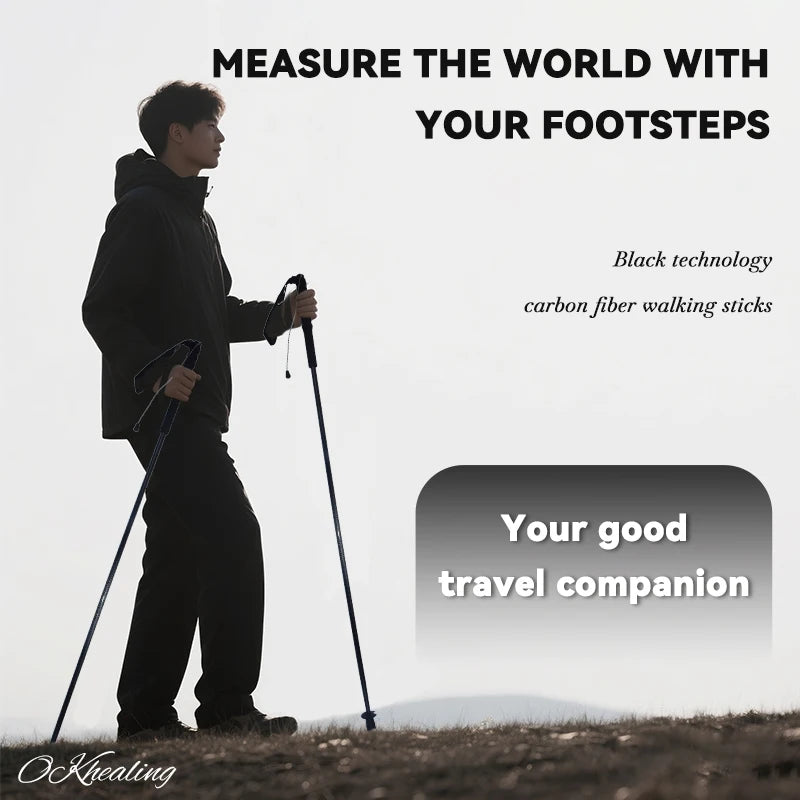 Okhealing Carbon Fiber Foldable Trekking Poles Ultralight Hiking Gear