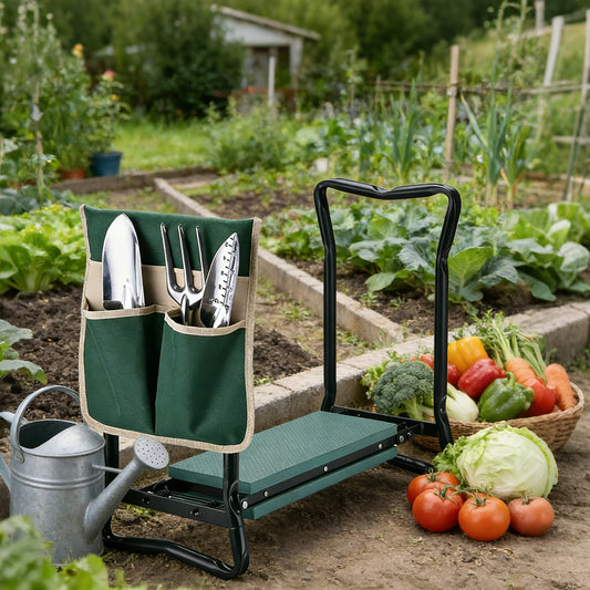 Foldable Dual Purpose Garden Kneeler With Tool Storage Bag