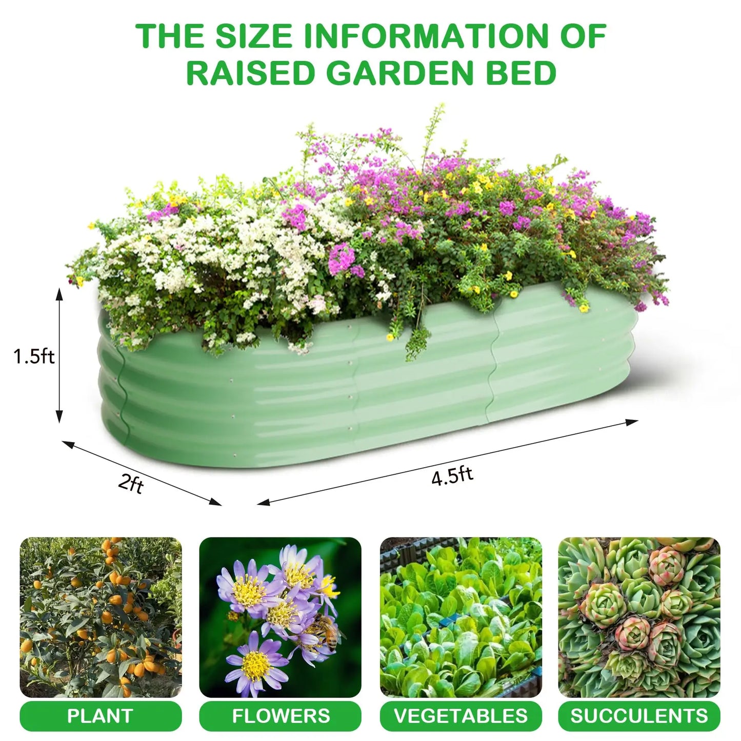 HiMISS Galvanized Steel Oval Raised Garden Bed Planter