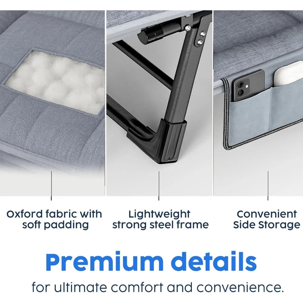 Heavy Duty Folding Cot with Mattress No Setup 550 Lbs Adjustable Portable Sleeping Bed Indoor Outdoor Patio