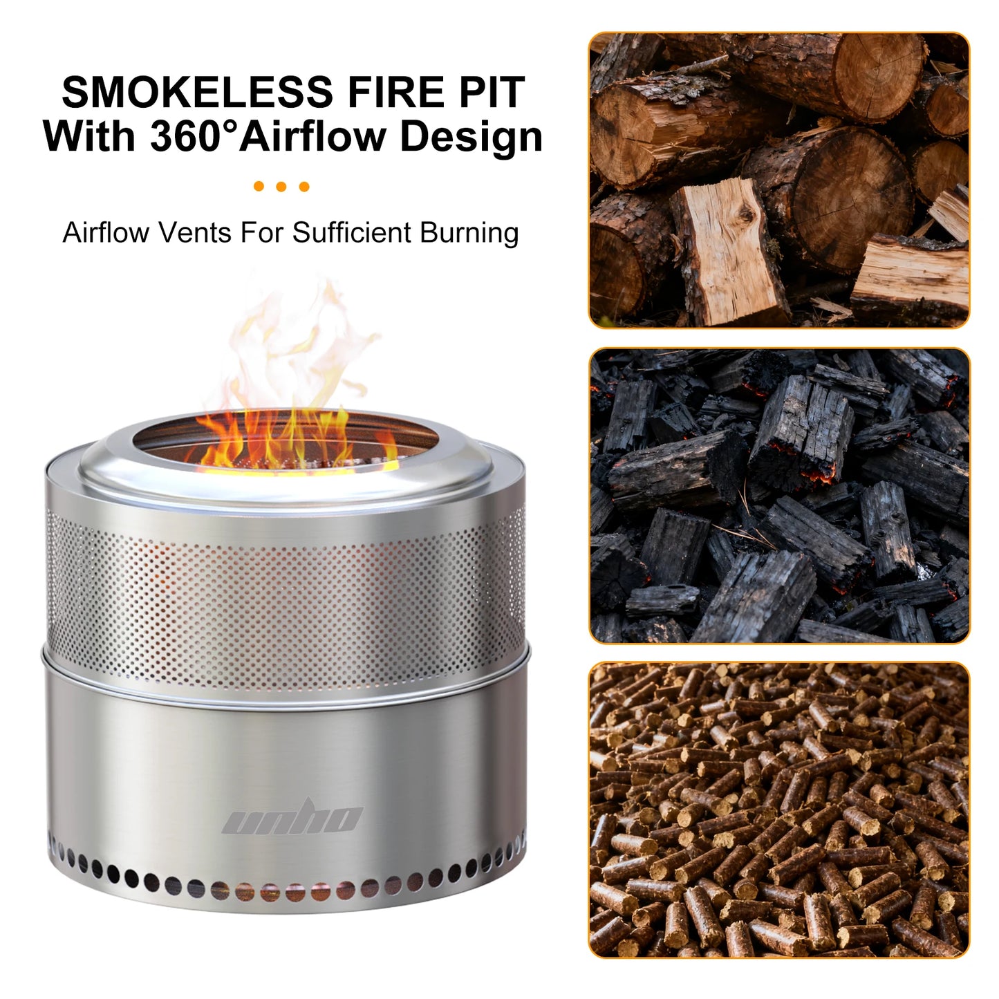 Portable Stainless Steel Smokeless Fire Pit With Carry Bag