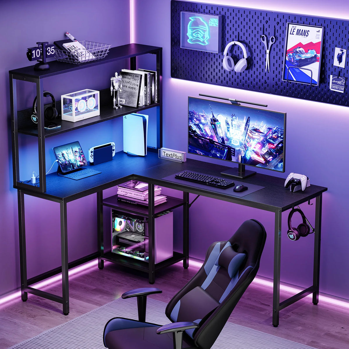 JHK Reversible L Shaped Gaming Desk With LED And USB Power