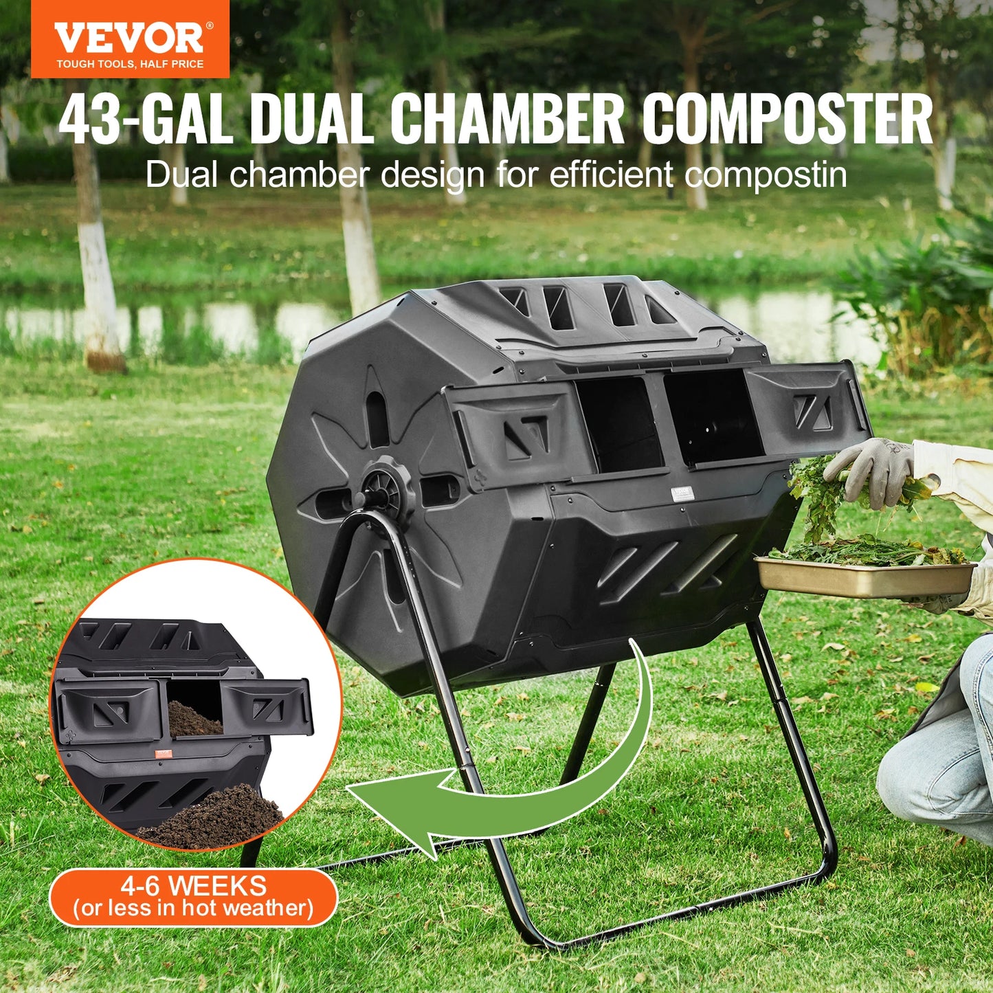 SucceBuy Dual Chamber Tumbling Compost Bin For Garden