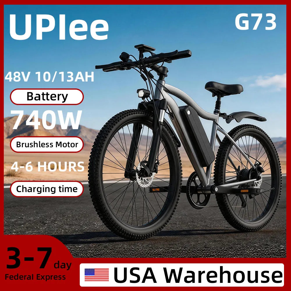 Uplee 26" City Electric Bike For Adults 500W Motor 740W Peak 48V 13AH Battery 7-Speed E-Bike With Dual Disc Brake LED
