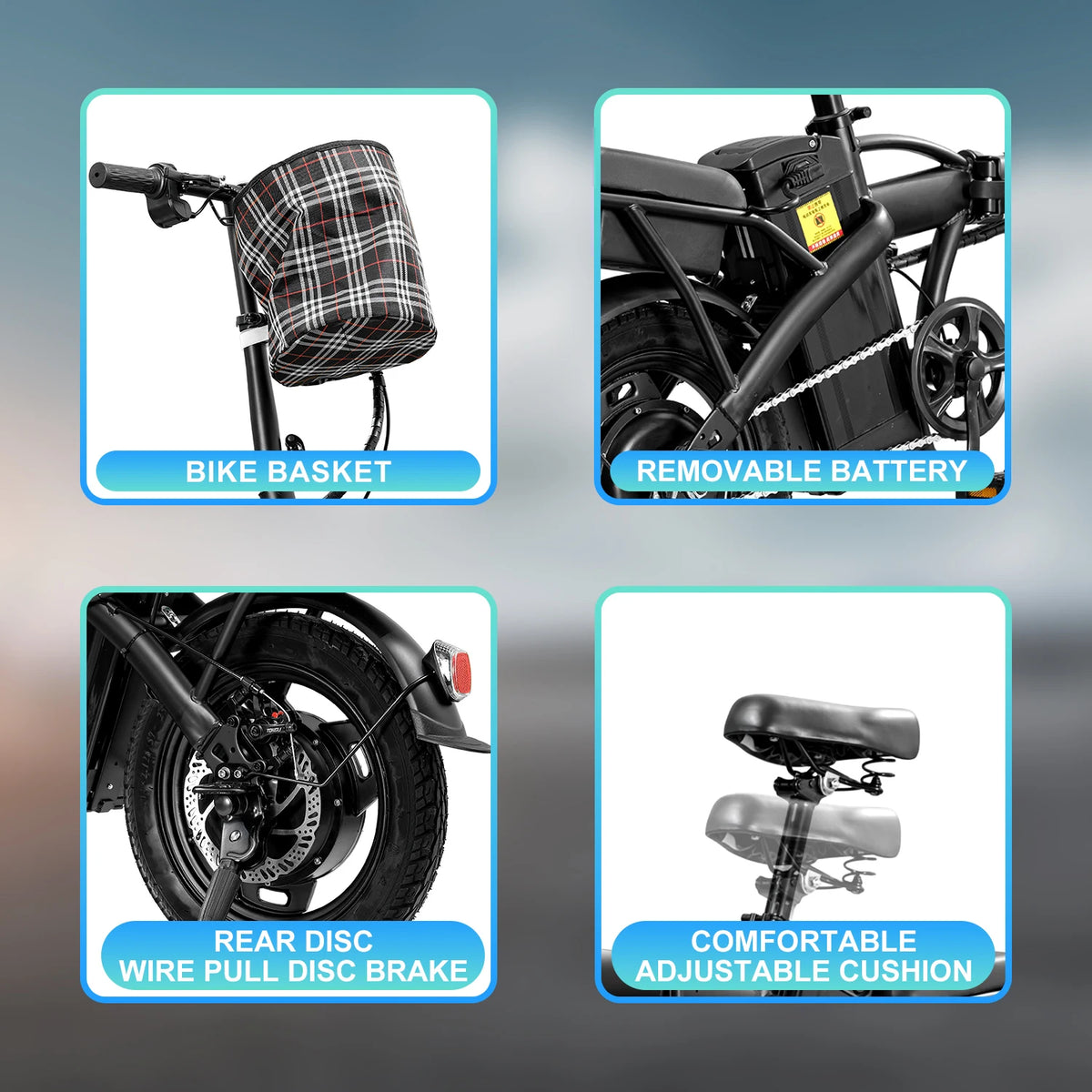 HEZZO T5 Folding Electric Bike 750W Peak Motor Disc Brakes