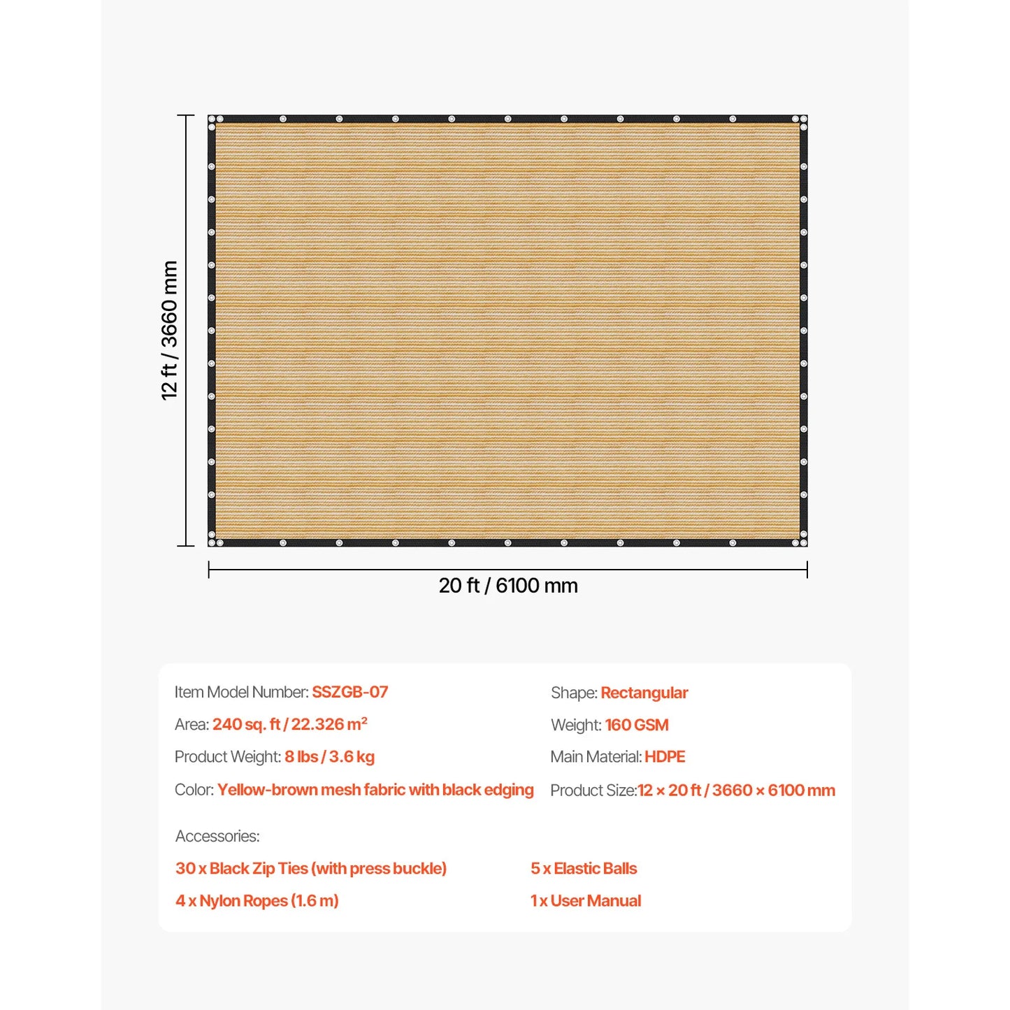 SucceBuy HDPE Sun Shade Cloth For Outdoor Garden Canopy