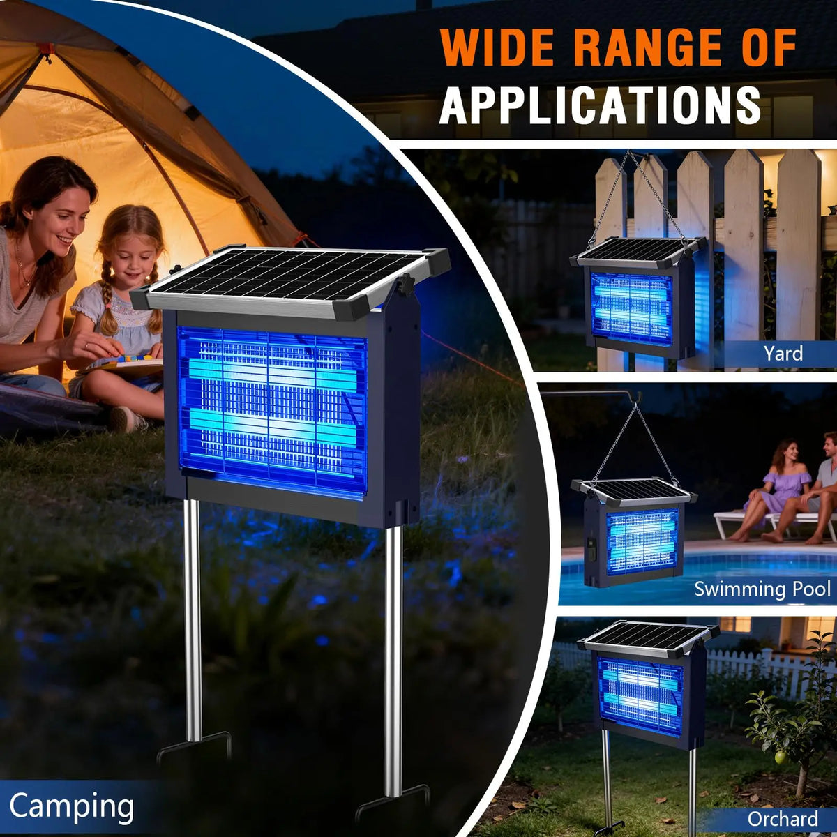 Solar Powered Waterproof Bug Zapper With Dual Solar And USB Charging‌