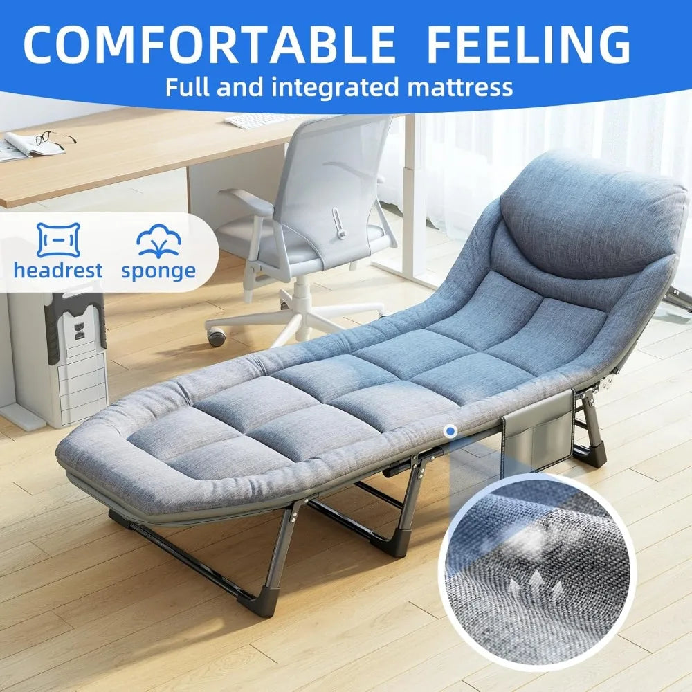 Heavy Duty Folding Cot with Mattress No Setup 550 Lbs Adjustable Portable Sleeping Bed Indoor Outdoor Patio