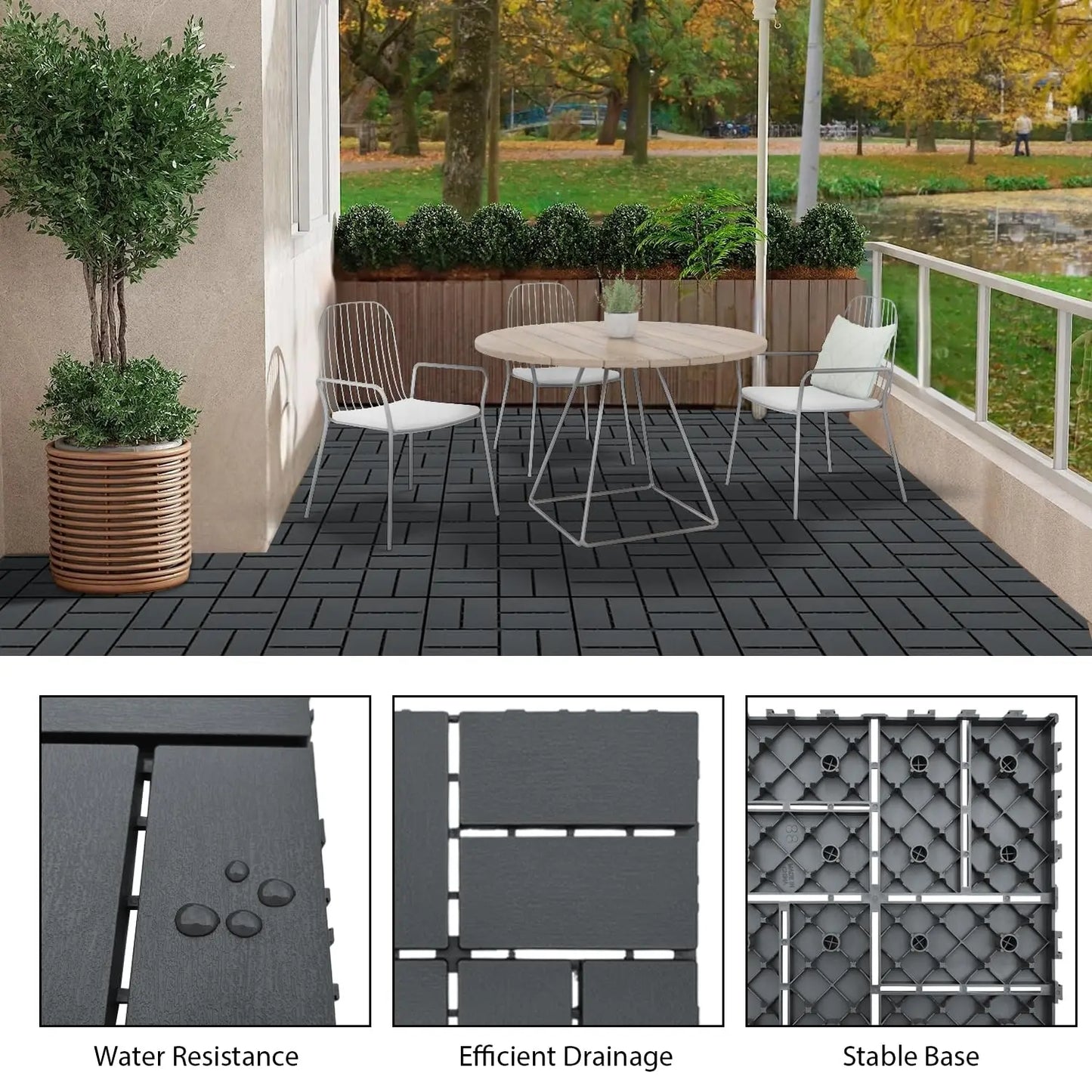 44 Piece Plastic Interlocking Floor Tiles for Garden and Patio