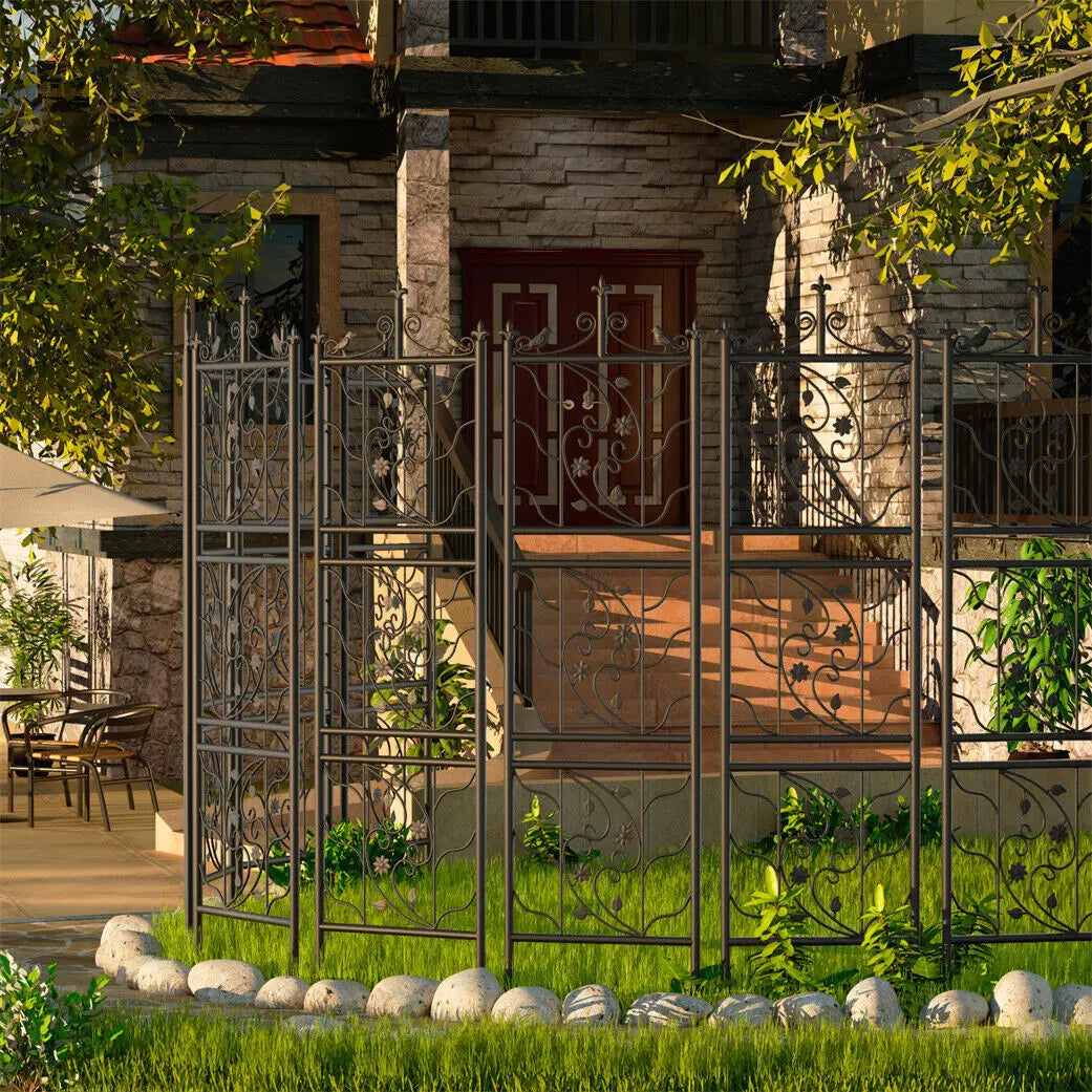 Thick Metal Garden Trellis Bird Leaf Grid Fence Panel