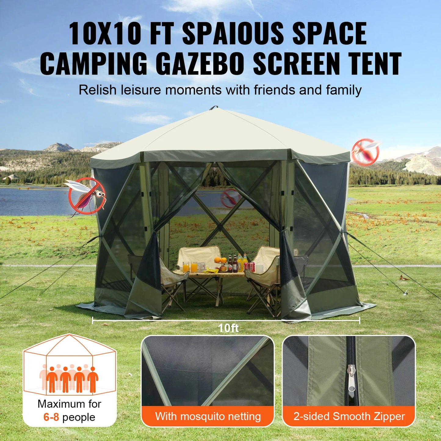 SucceBuy 10x10ft Pop Up Gazebo With 6 Removable Wind Cloths
