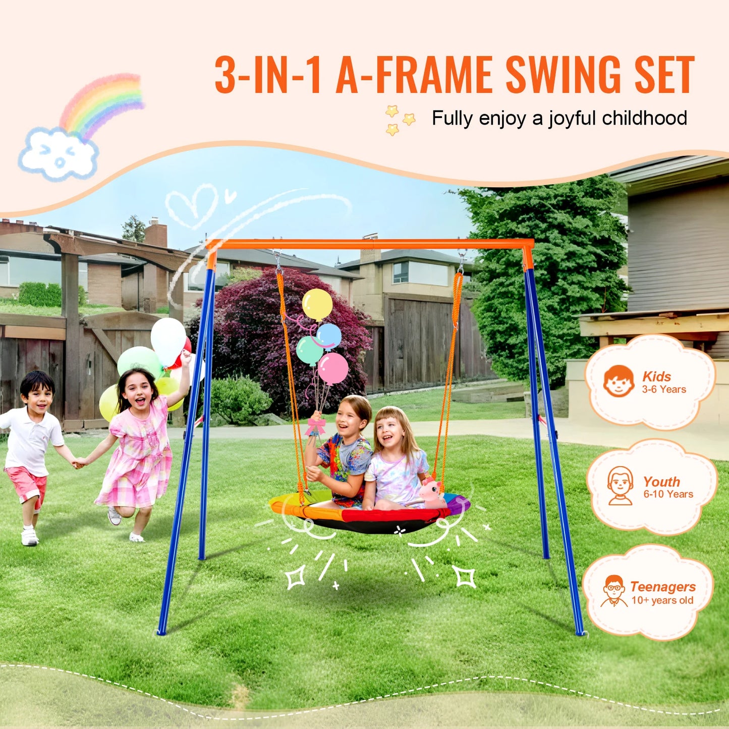 SucceBuy Outdoor Swing Set With Saucer And Belt Seats