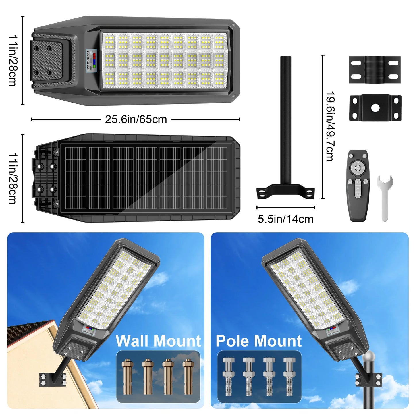 Ship from Local Warehouse, 1-Pack 8000W Outdoor Waterproof Solar Light, Motion Sensor & Remote Control, Timer & Constant Bright Mode, Dusk-to-Dawn Auto On/Off, IP65 Waterproof, Easy Installation, Ideal for Yard and Parking Lo