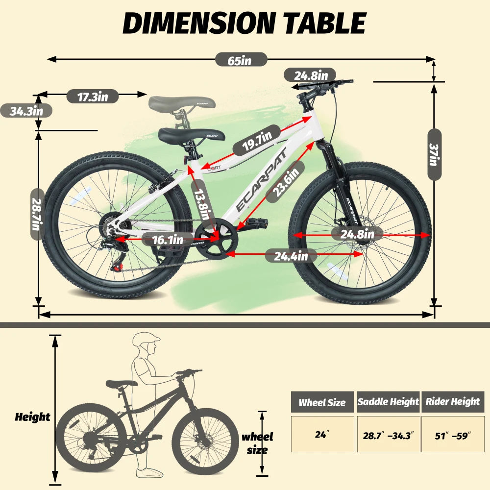 Youth Mountain Bike With 7 Speeds And Front Suspension