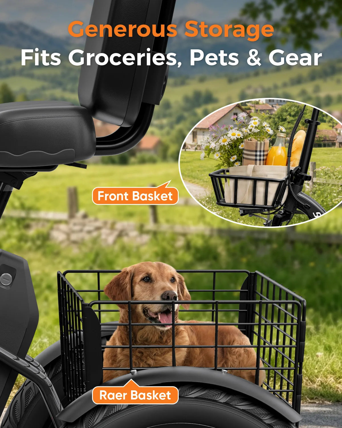 Spacewalk Folding Electric Trike For Adults With Cargo Basket