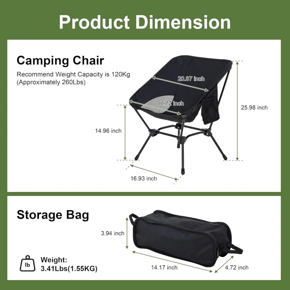 Portable Lightweight Foldable Camping Chair for Adults with Breathable Mesh and Storage Pocket