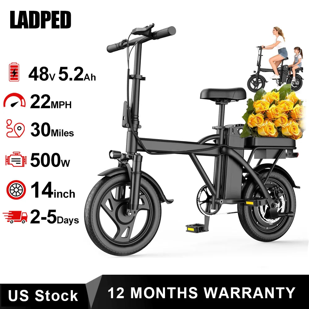 Ladped Foldable Mini Electric Bike With 500W Motor Dual Seat