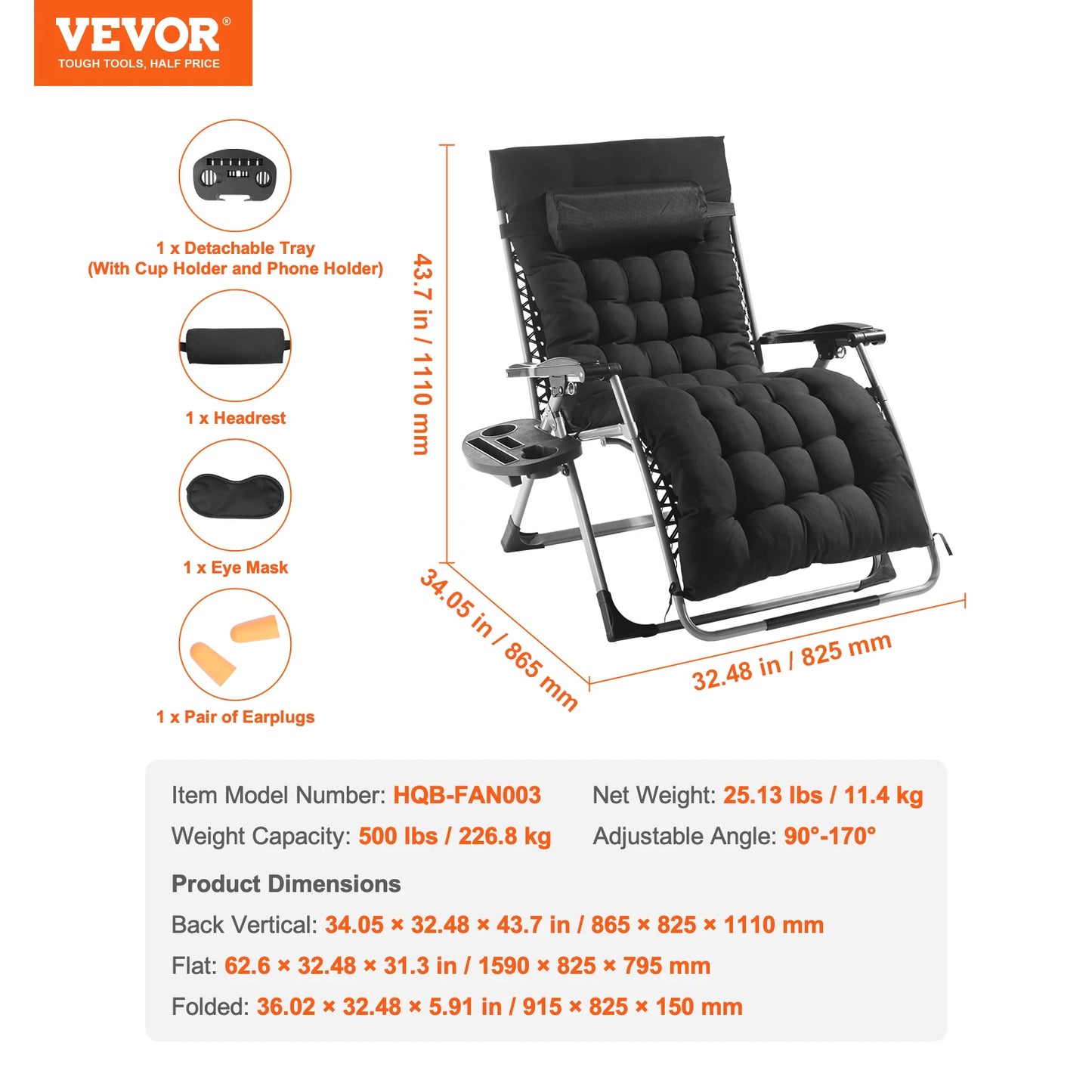 SucceBuy Adjustable Zero Gravity Chair With Footrest And Cup Holder