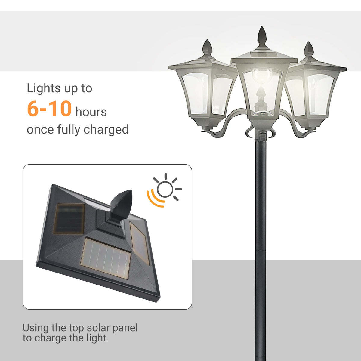 Antique Triple Head Solar Outdoor Lamp Post With Automatic Lighting
