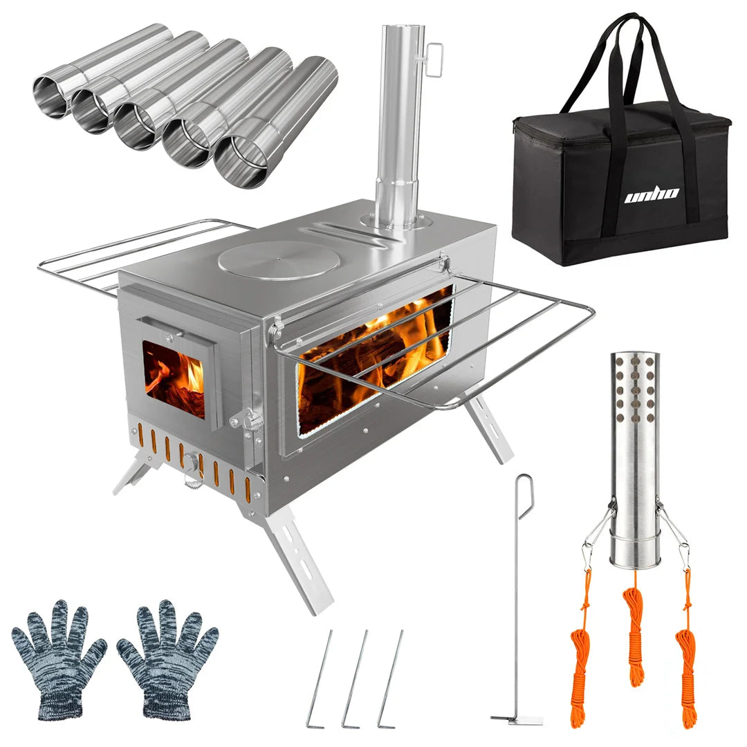 Unho Portable Wood Stove with Stainless Pipes for Tent Camping