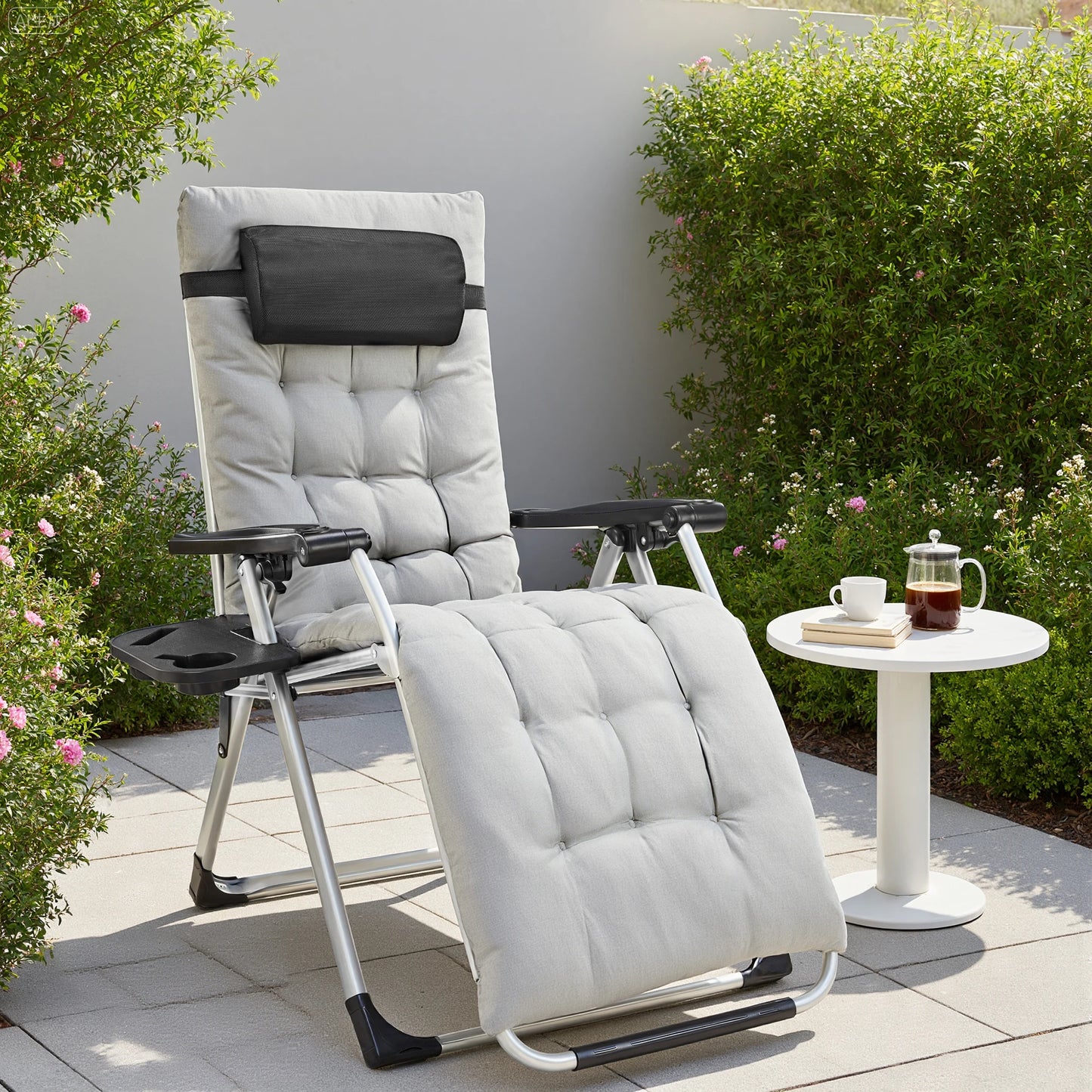 JHK Zero Gravity Portable Recliner Camping Patio Outdoor Garden Lounge Chair with Cup Holder Trays Adjustable Pillow for Backyard