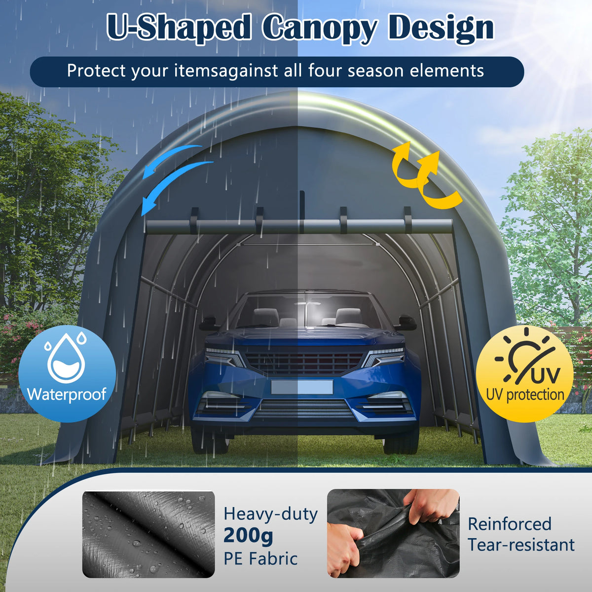 GIHAUVIA Heavy Duty Steel Frame Waterproof Carport Canopy Vented Roof