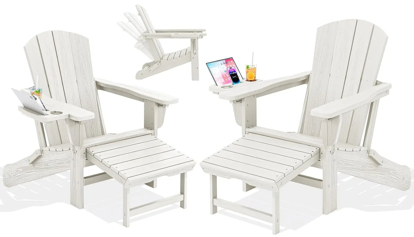 Adjustable Folding 4-in-1 Adirondack Chair with Footrest, HDPE Foldable Recliner & Pull-Out Ottoman, Custom