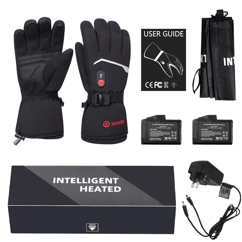 SAVIOR Heated Gloves 7.4V Electric Rechargeable Heated Gloves Waterproof Skiing Cycling Hiking Winter Warm Gloves Heated