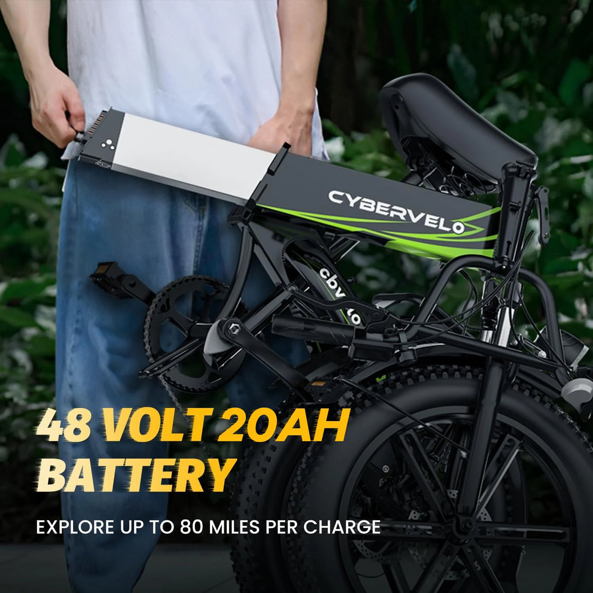 Cybervelo 20" 1000W Foldable Moutain Sand Off Road E-Bike Bulit-in Battery 80 Miles+ Long Range Electric-Bike for Adult EK5