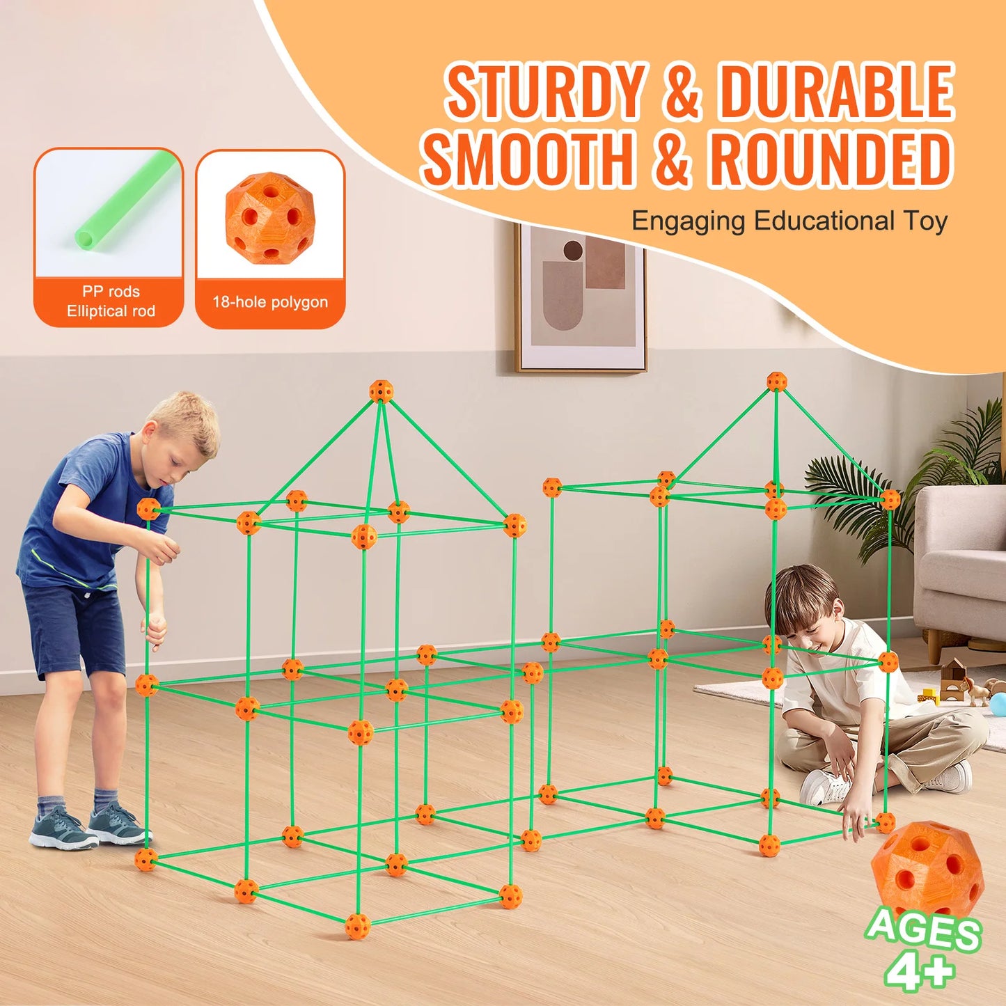 SucceBuy Fort Building Kit With Rods And Balls For Kids
