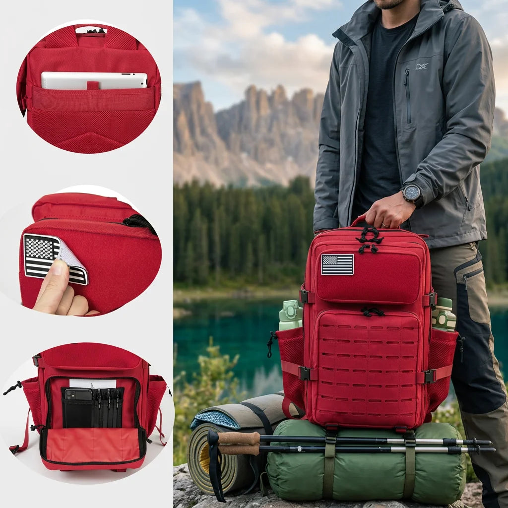 45L Tactical Backpack For Men With MOLLE Webbing System Outdoor Survival Gym Fitness Hiking Rucksack Dual Cup Holders Camping Travel Daily Work Commute Large Capacity Storage Backpack