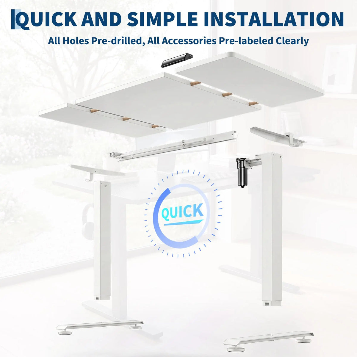 55x27.6 Inch Height Adjustable Electric Standing Desk Gaming Table Large Black Computer Workstation with Smooth Lift System US Standard Black White