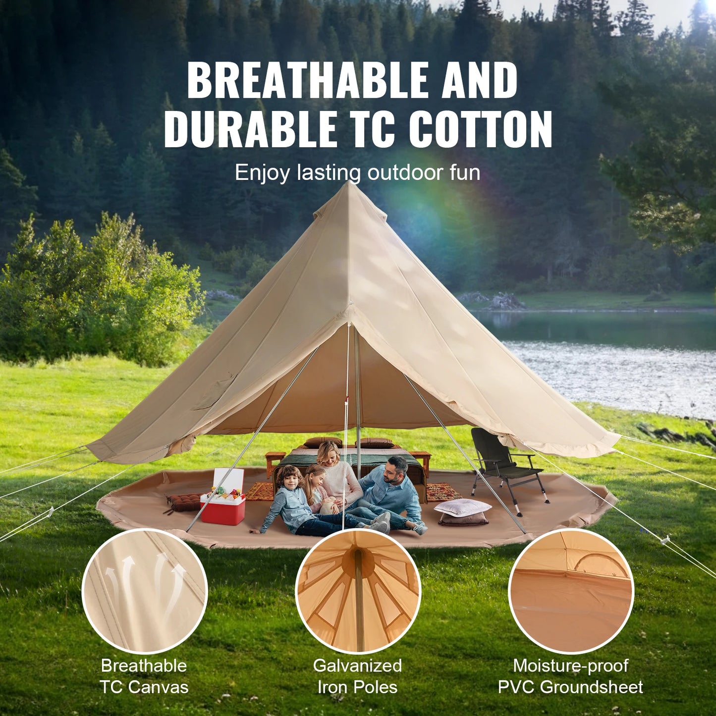 SucceBuy Breathable Canvas Bell Tent For Outdoor Camping