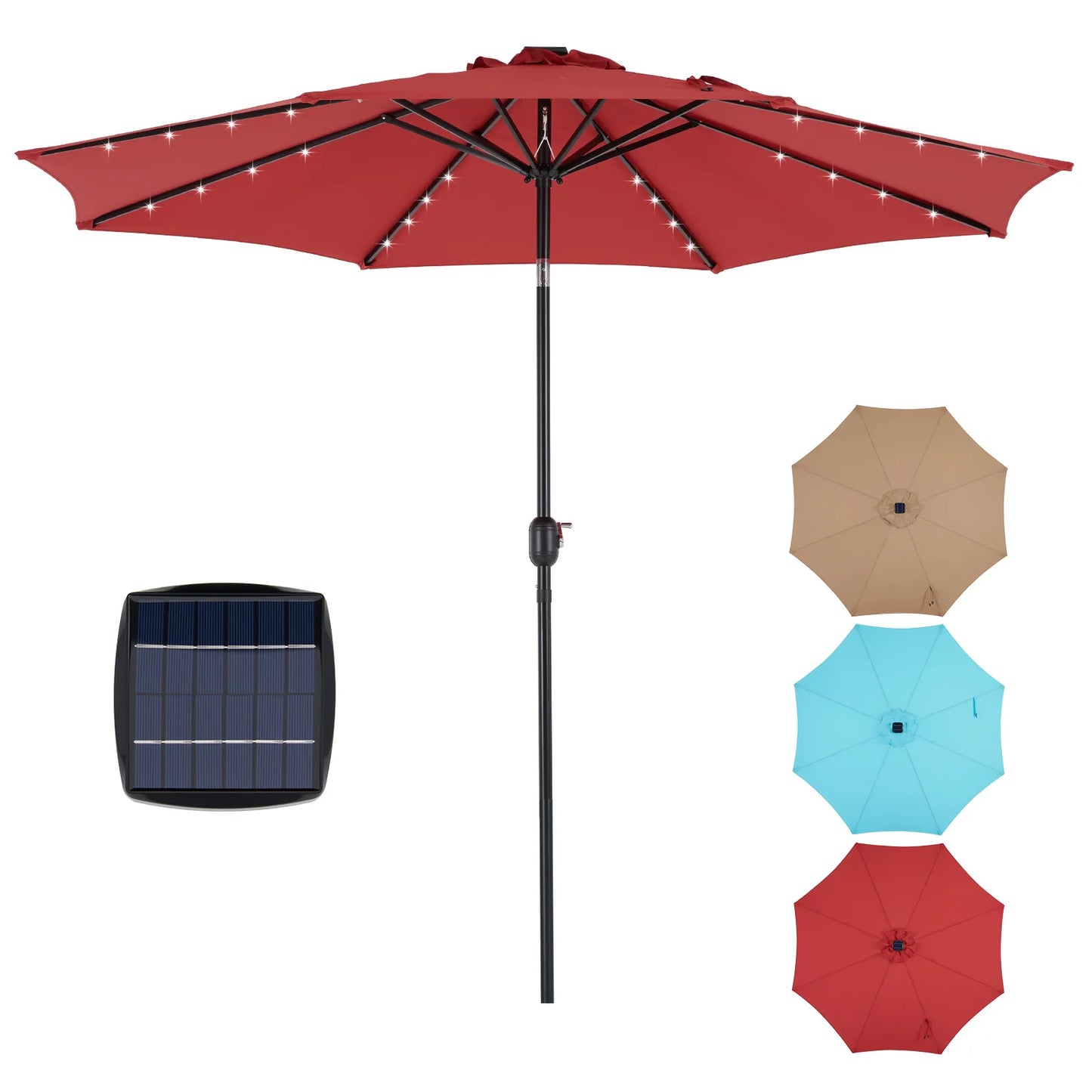 JHK Solar Patio Umbrella With 32 LED Lights UV Resistant