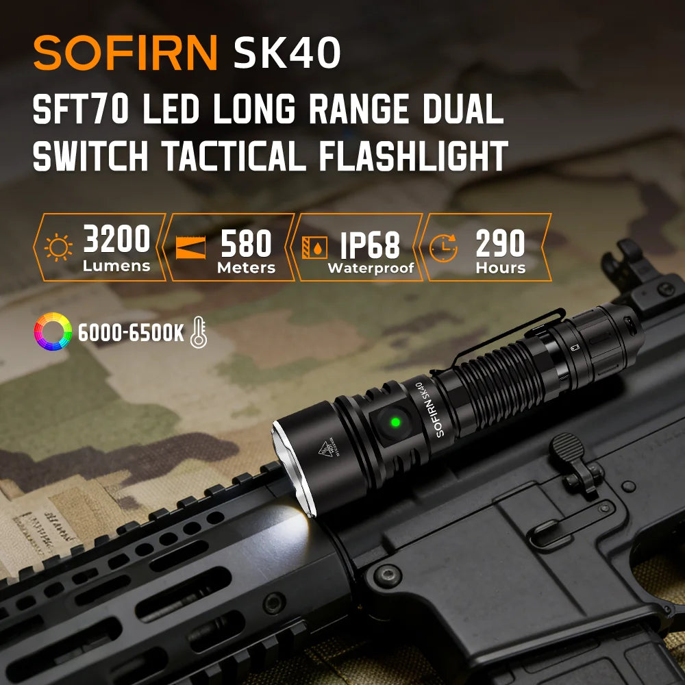 Sofirn Sk40 Tactical Flashlight 3200lm Sft70 Led IP68 Waterproof