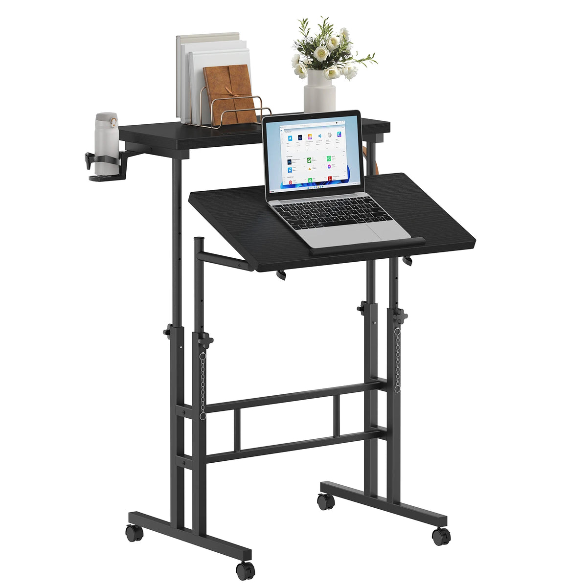 MCQ 23.6 Inch Rolling Standing Computer Desk Mobile Ergonomic Height Adjustable Computer Desk Corner Gaming Desk Gaming Table for Home Office Use Workstation