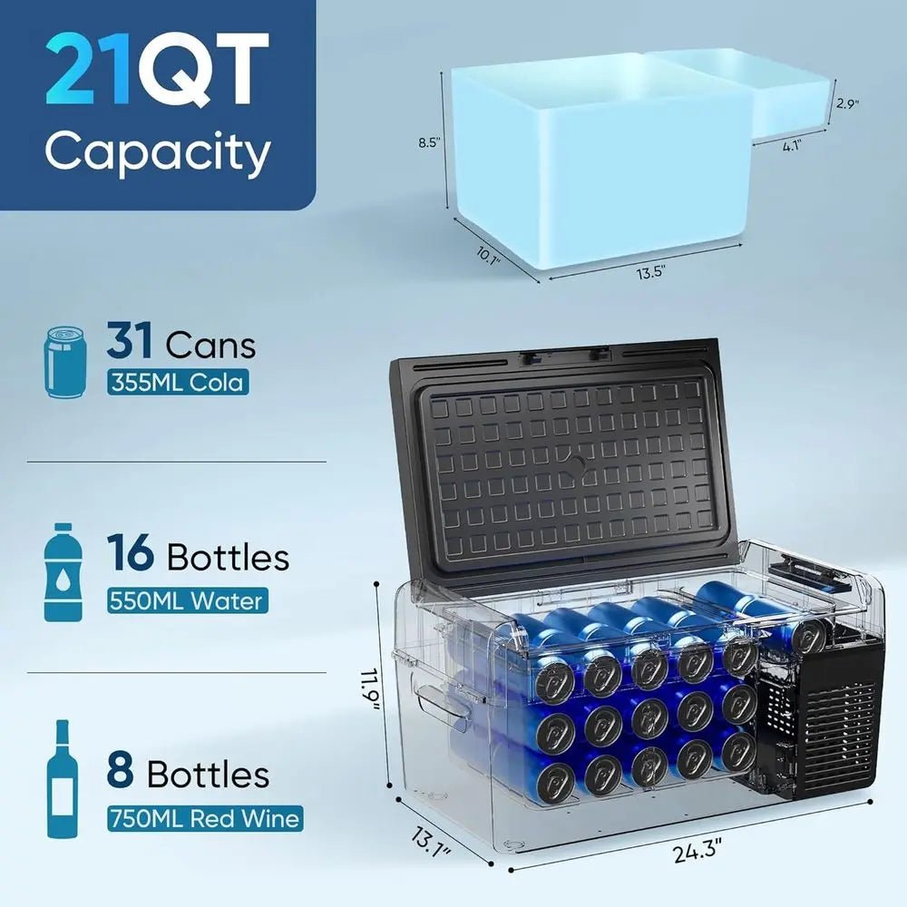 12 Rerigerator - 21QT(20L) Portable reezer, Electric Cooler or Car Truck RV Van Camping & Road Trip, ast Cooling ridge with 12/2
