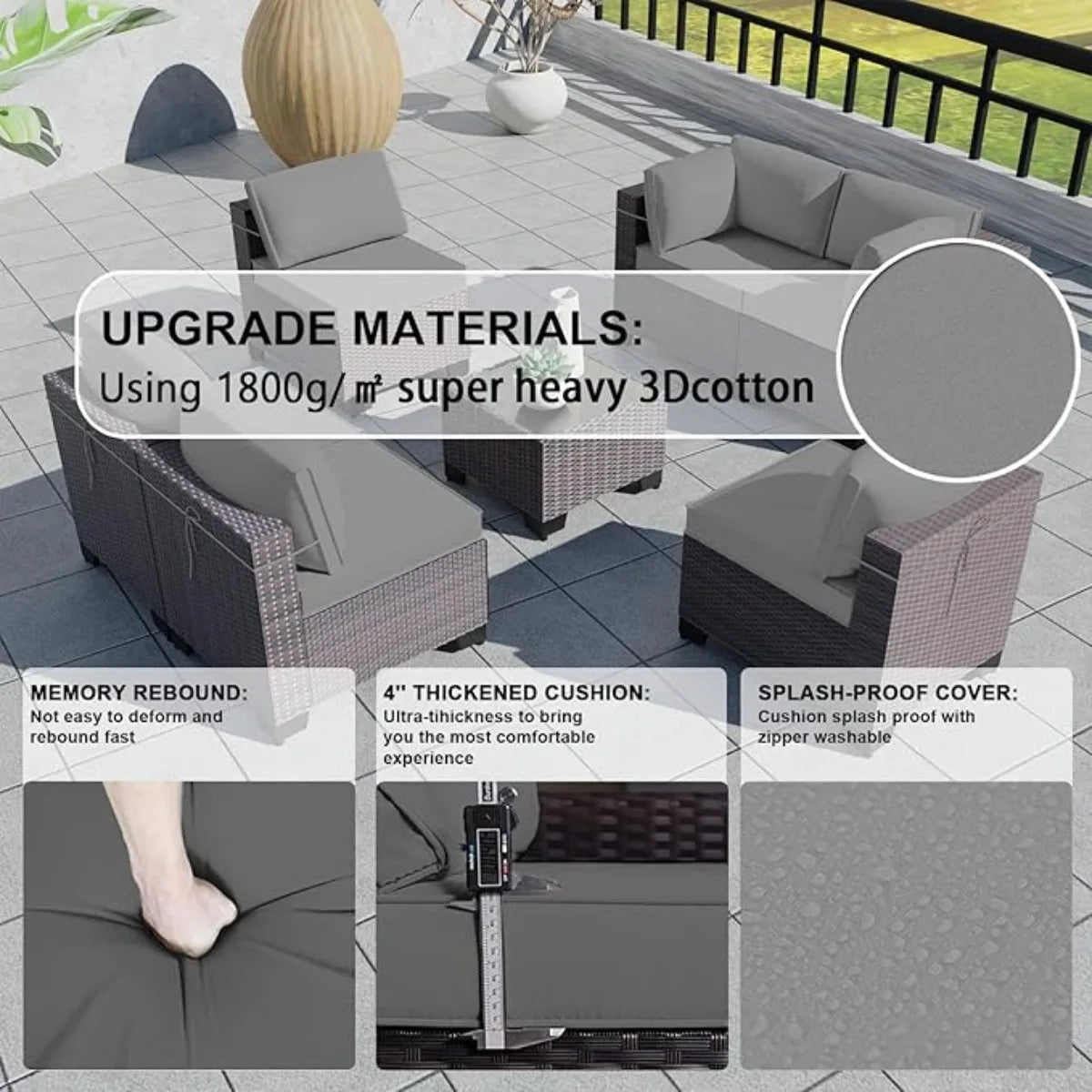 7 Pieces Outdoor Patio Furniture Set,Sectional Rattan Sofa Set Brown PE Rattan Wicker Patio Conversation Set with Tempered Glass