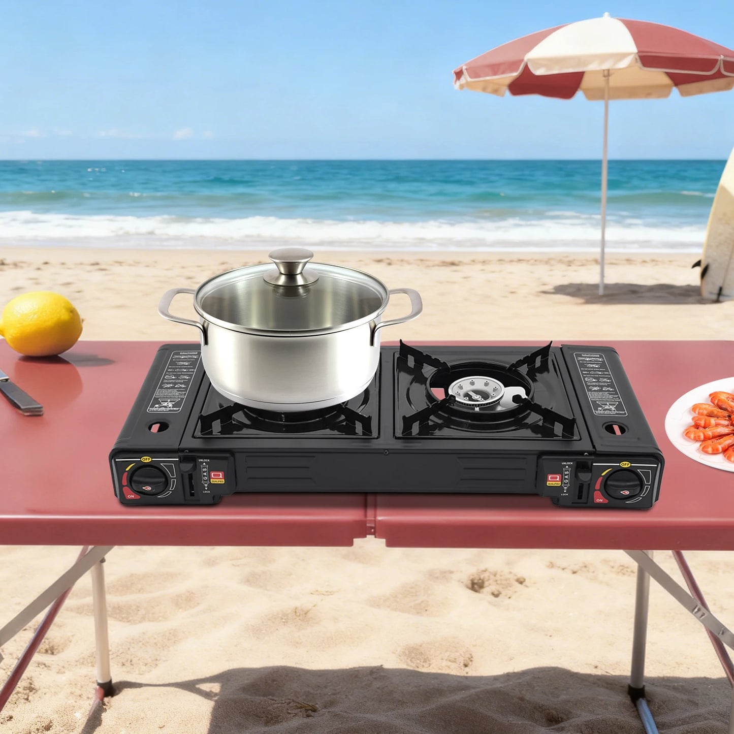 Portable Double Burner Gas Stove With Piezo Ignition And Case