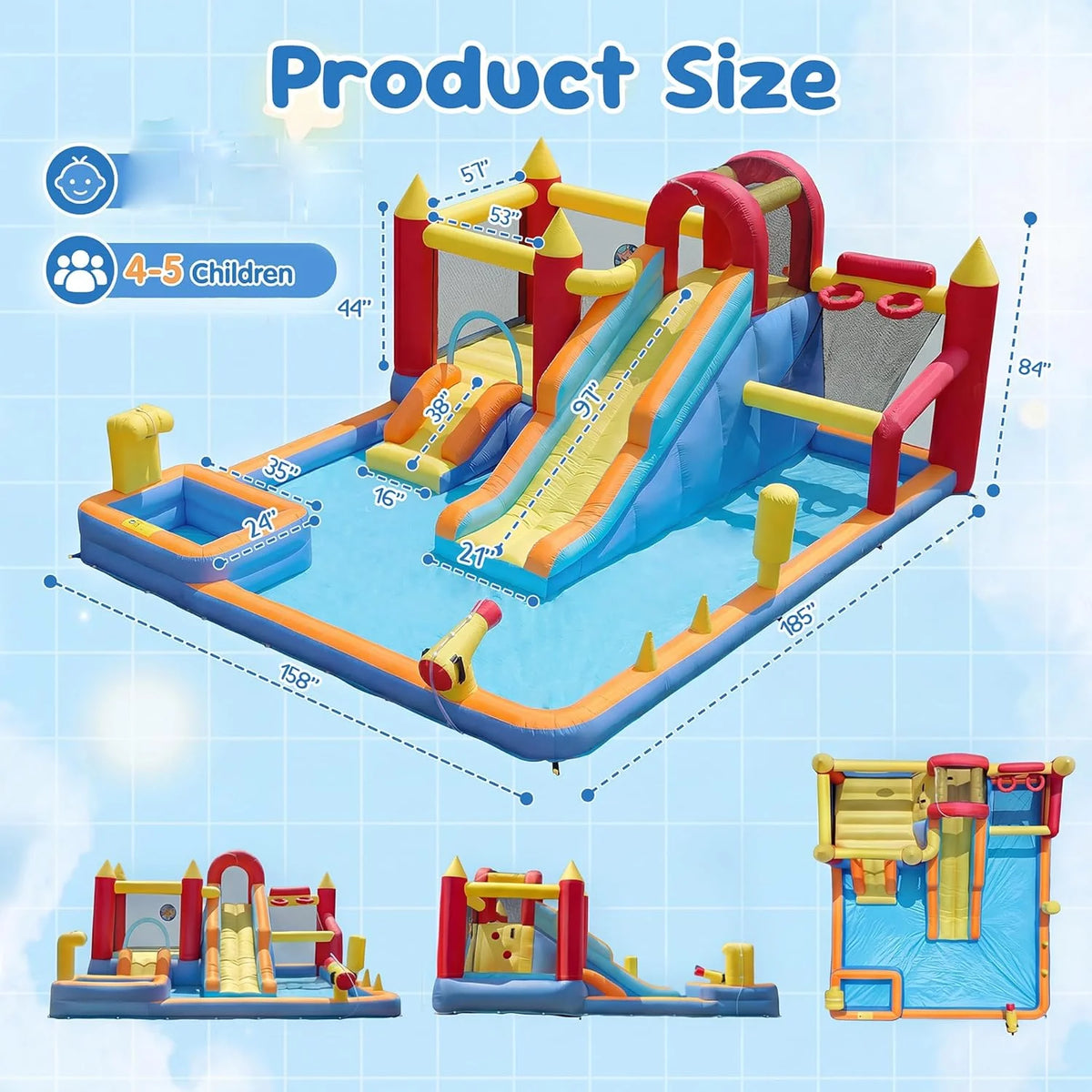 Kids Inflatable Bounce House With Blower Stakes And Repair Kit