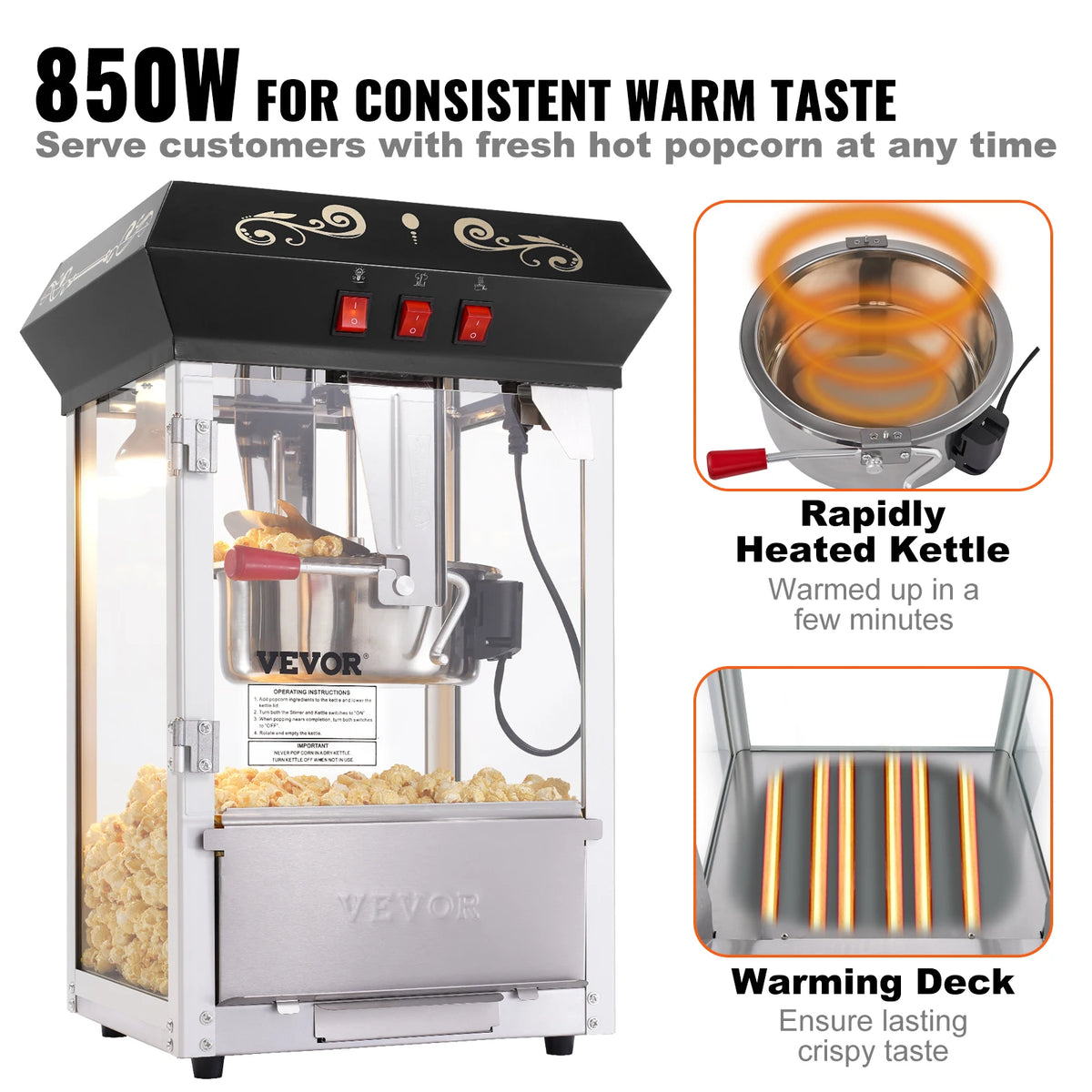 SucceBuy Commercial Popcorn Maker Machine With Glass Bowl