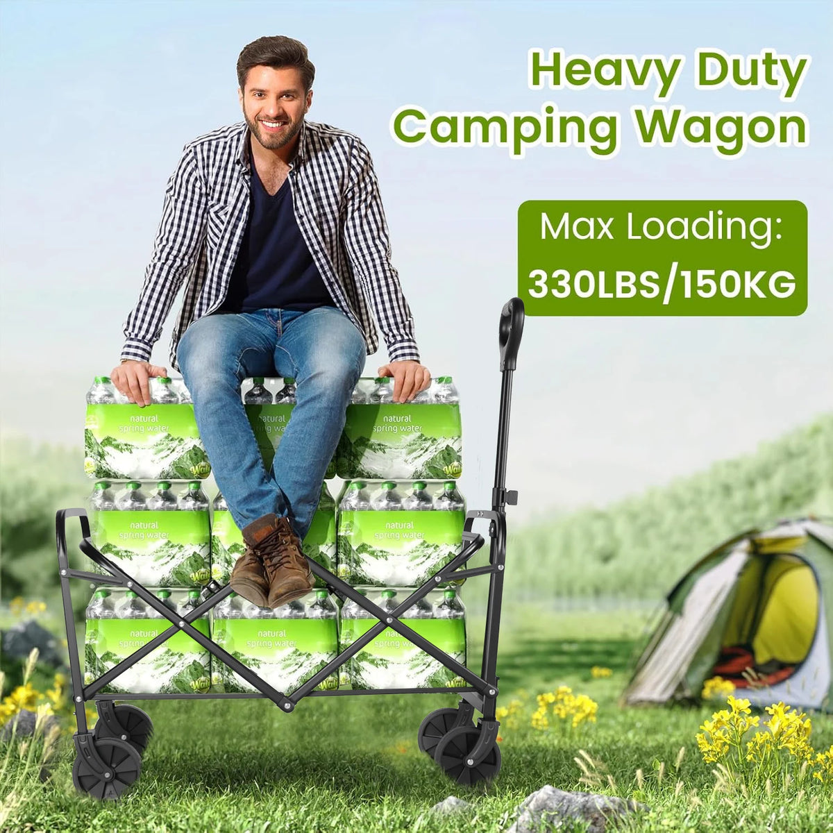 Heavy Duty Foldable Steel Utility Wagon For Outdoor Camping