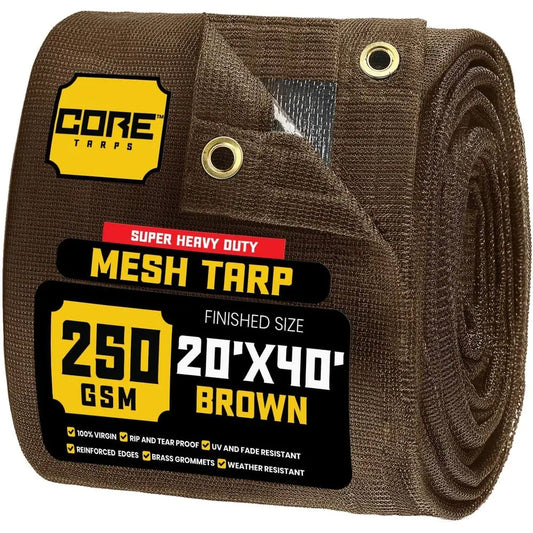 60% Brown Shade Cloth with Grommets - 20 X 40 T Heavy Duty Mesh Tarp - Sun Shade Cloth or Garden Vegetables Plants Greenhouse Ou