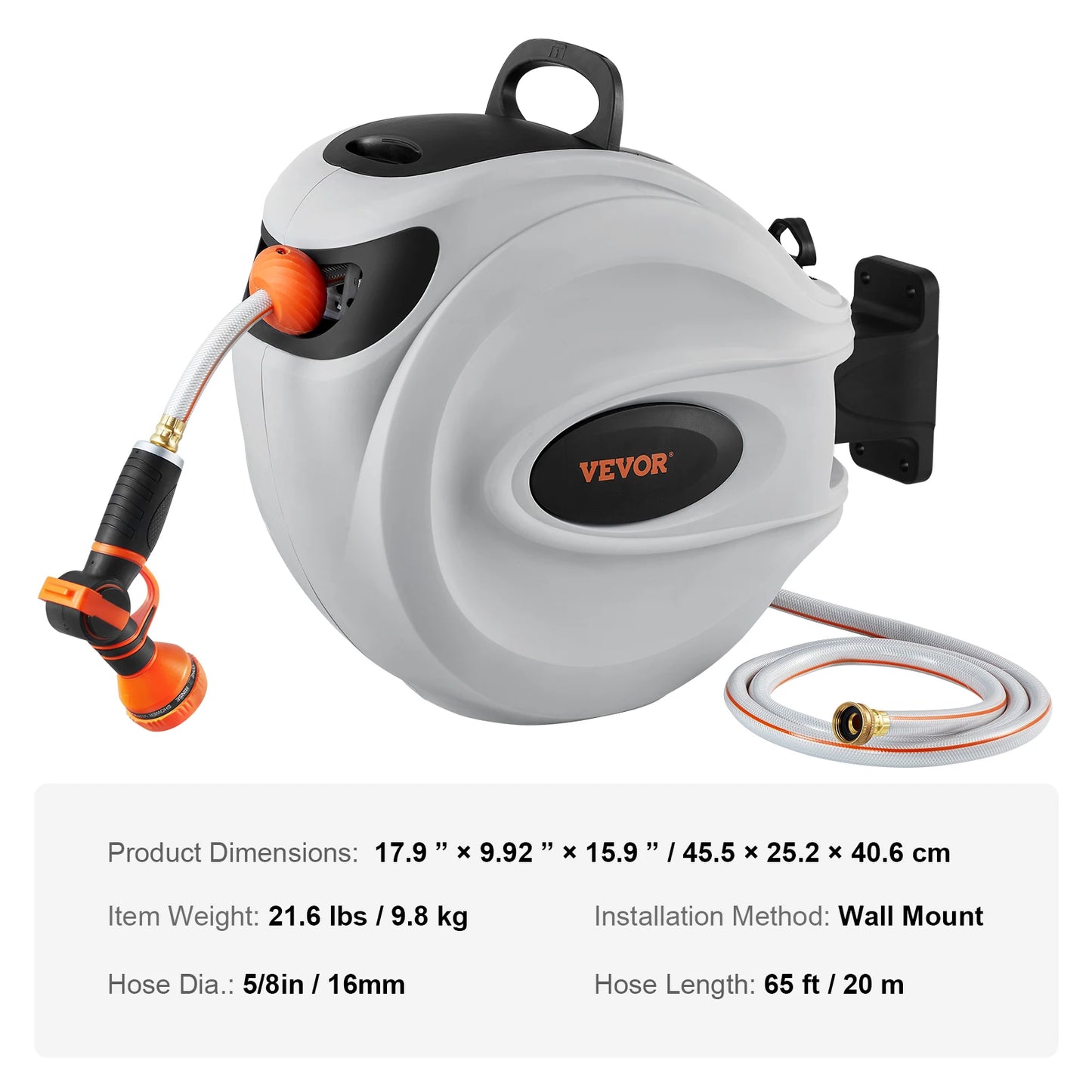 SucceBuy Retractable Garden Hose Reel With 9-Pattern Nozzle And Auto Rewind
