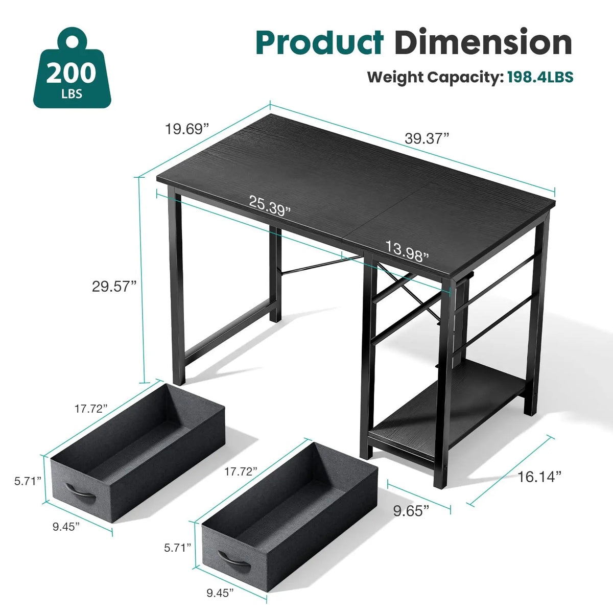 JHK Modern Computer Desk With Two Drawers For Home Office