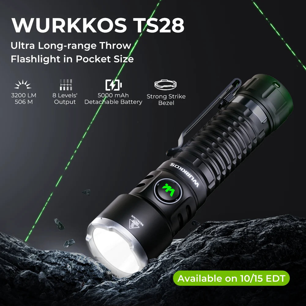 Wurkkos TS28 Tactical Flashlight 3200 Lumens Rechargeable USB C Light