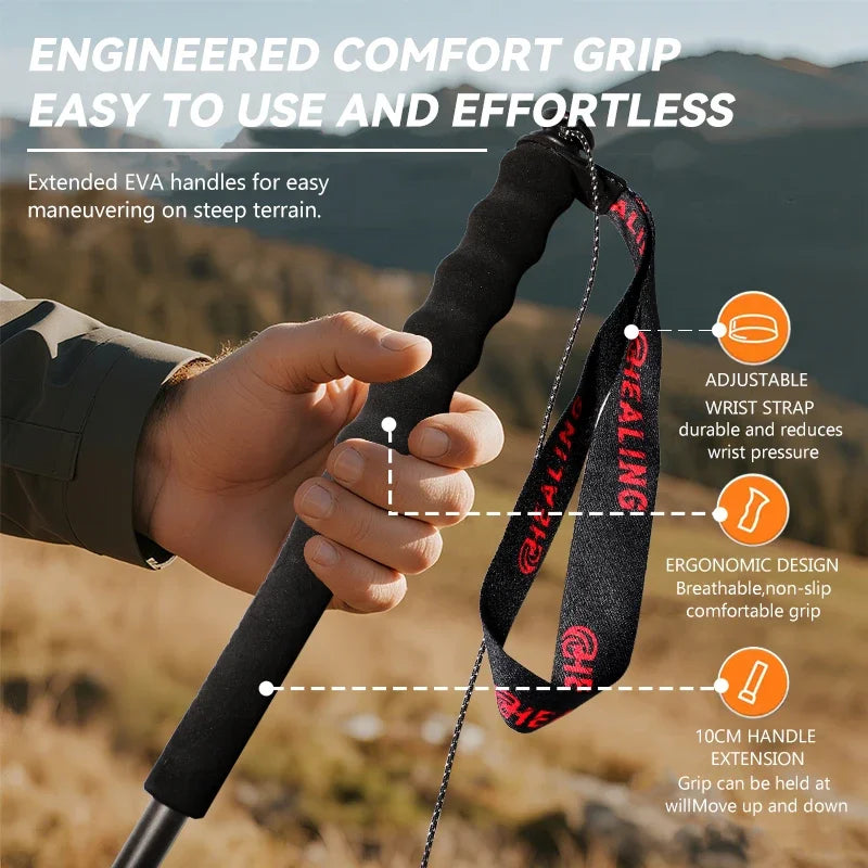 Okhealing Carbon Fiber Foldable Trekking Poles Ultralight Hiking Gear