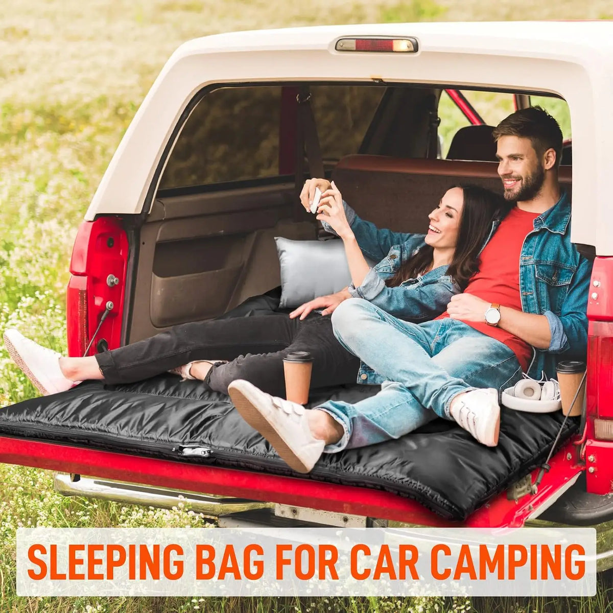 XL Queen Size Double Sleeping Bag for Adult Men, 2 Person Sleeping Bags with Pillow, All Season Camping Hiking Backpacking, Warm & Cold Weather