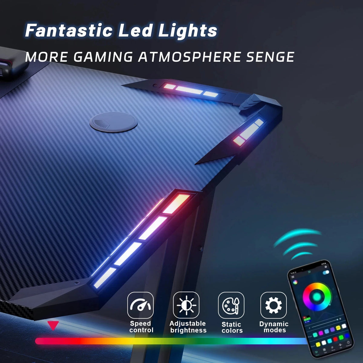 FRODROVIA Ergonomic Gaming Desk With LED Lights And Cup Holder
