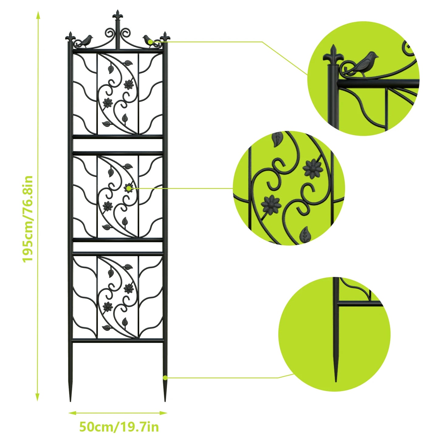 Thick Metal Garden Trellis Bird Leaf Grid Fence Panel